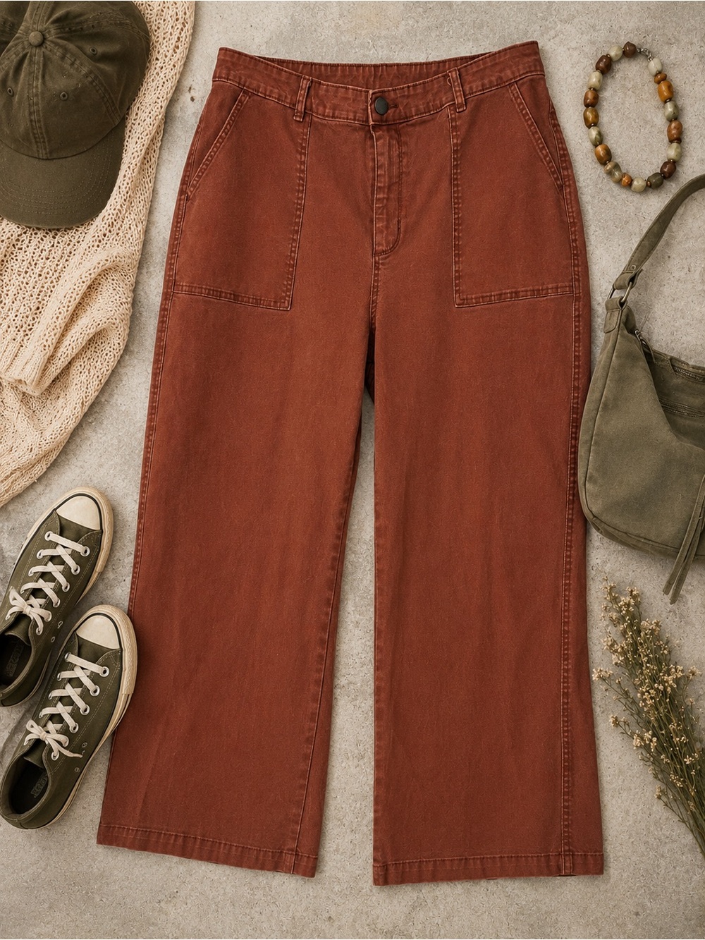 Universal Threads Rust Wide Leg Pants Boho Earth Tone Cropped Chic Plus Size 18W